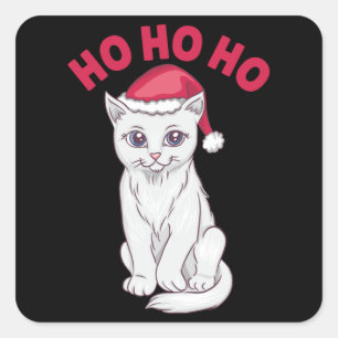 Christmas Cat Ho Ho Ho Quadratischer Aufkleber