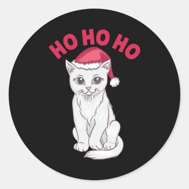 Christmas Cat Ho Ho Ho Runder Aufkleber (Vorderseite)