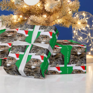 Christmas Cat Humbug Foto mit Weihnachtsmannmütze Geschenkpapier