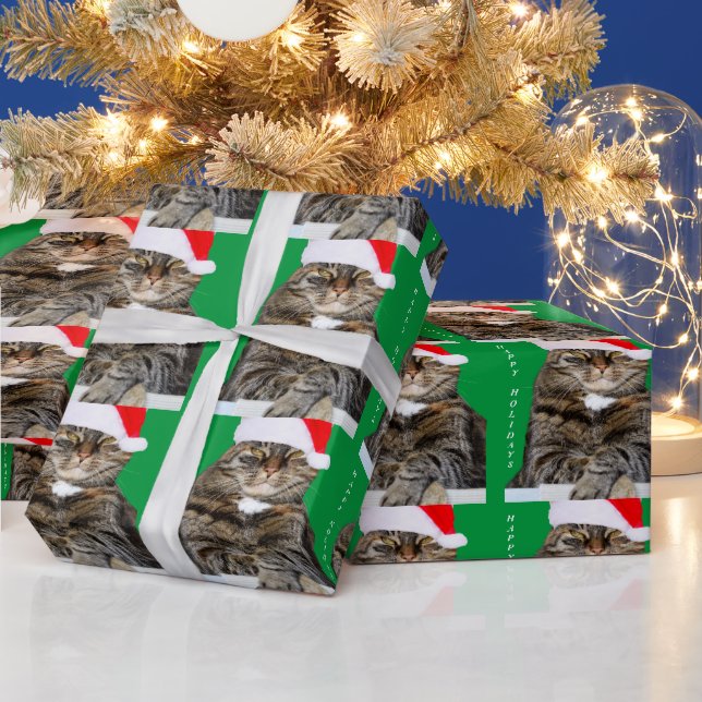 Christmas Cat Humbug Foto mit Weihnachtsmannmütze Geschenkpapier (Feiertage)