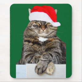Christmas Cat Humbug Foto mit Weihnachtsmannmütze Mousepad