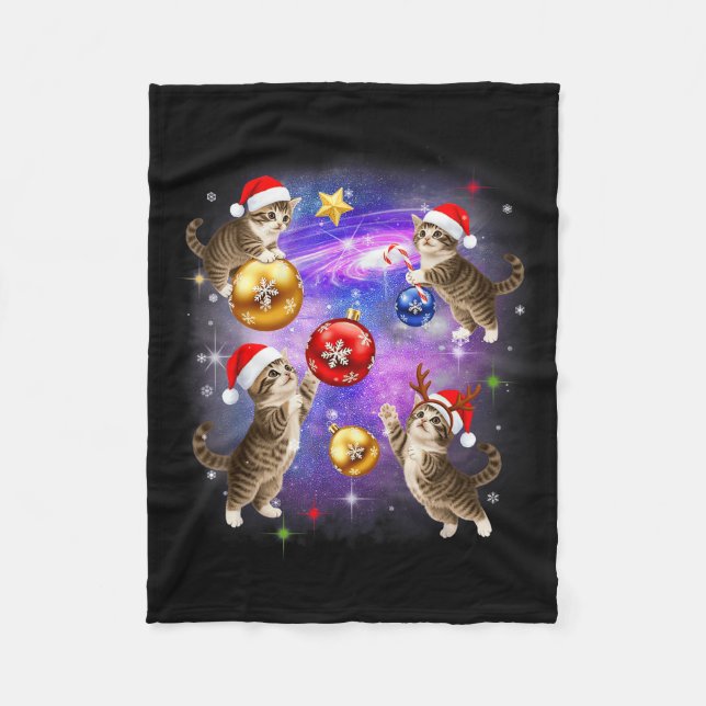 Christmas Cat In Space Meowy Xmas Ornaments Kitty  Fleecedecke (Vorderseite)