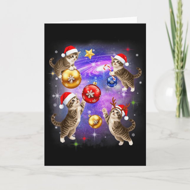 Christmas Cat In Space Meowy Xmas Ornaments Kitty  Karte (Vorderseite)