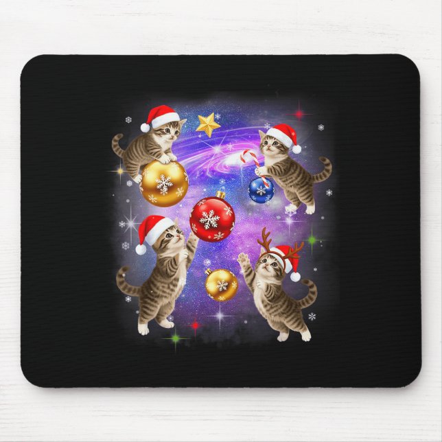 Christmas Cat In Space Meowy Xmas Ornaments Kitty  Mousepad (Vorne)
