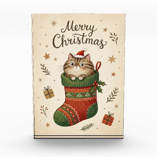 Christmas Cat in Stocking Fotoblock (Vorderseite)