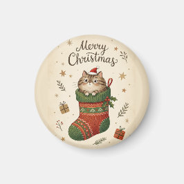 Christmas Cat in Stocking Magnet