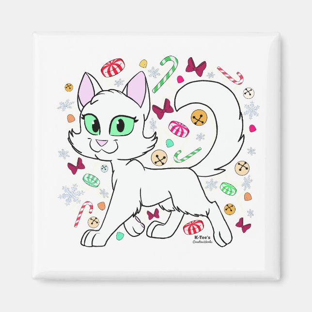 Christmas Cat Magnet (White) (Vorne)
