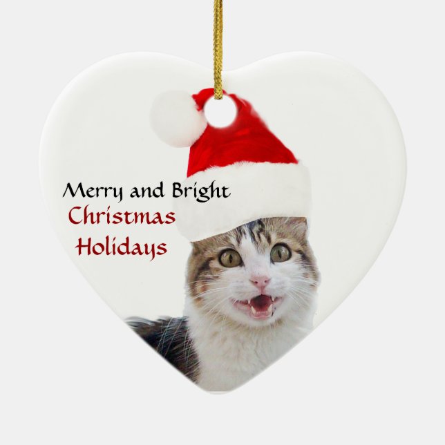 CHRISTMAS CAT MIT SANTA CLAUS HAT HERZ KERAMIKORNAMENT (Hinten)