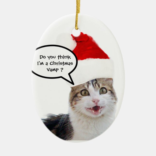 CHRISTMAS CAT MIT SANTA CLAUS HAT KERAMIK ORNAMENT (Vorne)