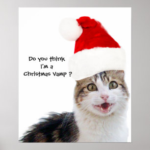 CHRISTMAS CAT MIT SANTA CLAUS HAT POSTER