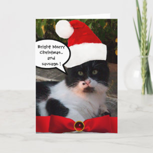 CHRISTMAS CAT MIT SANTA CLAUS HAT UND RED RIBBON FEIERTAGSKARTE