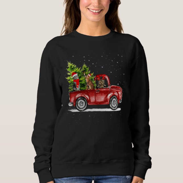 Christmas Cat Santa Reindeer Red Truck Xmas Tree P Sweatshirt (Vorderseite)