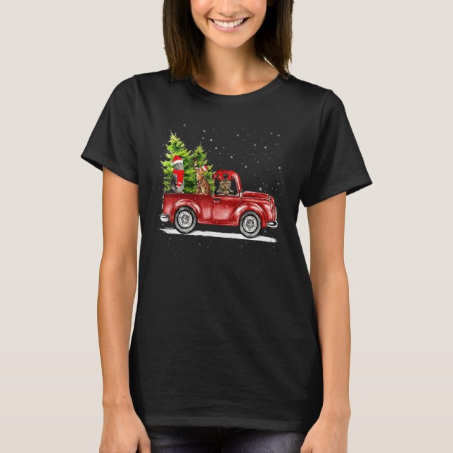 Christmas Cat Santa Reindeer Red Truck Xmas Tree P T-Shirt (Vorderseite)