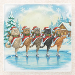 Christmas Cat Skaters, Glass Coaster Glasuntersetzer