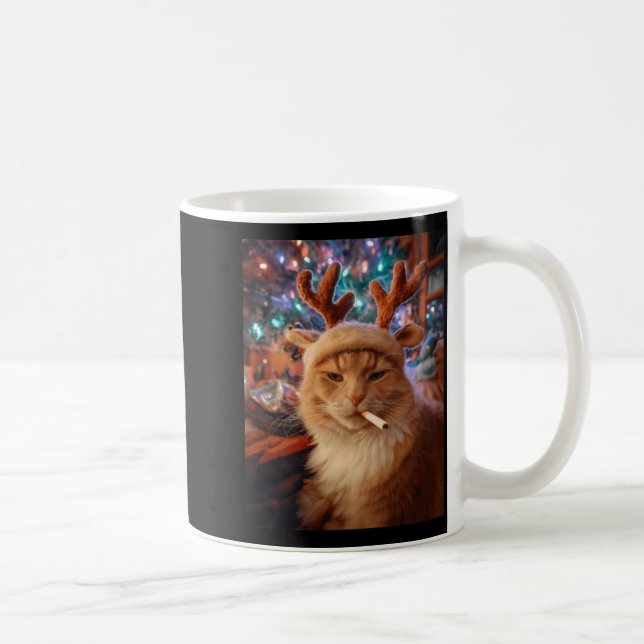 Christmas Cat Smoking Cigarette Meme Gen Z Comfort Kaffeetasse (Rechts)