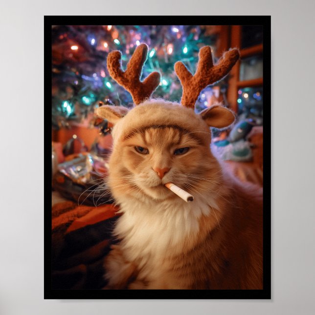 Christmas Cat Smoking Cigarette Meme Gen Z Comfort Poster (Vorne)