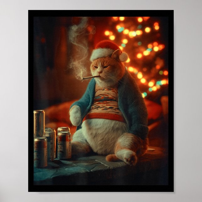 Christmas Cat Smoking Cigarette Meme Gen Z  Poster (Vorne)