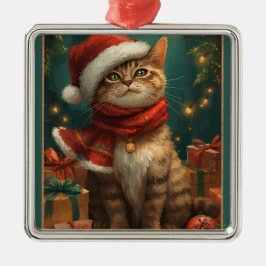 Christmas Cat Square Metal Ornament Aus Metall