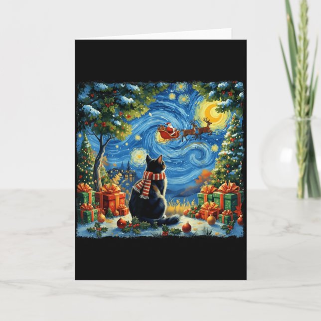 Christmas Cat Starry Night Holiday Van Gogh Xmas S Karte (Vorderseite)