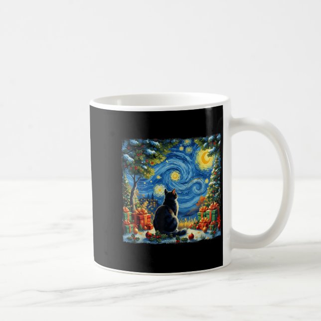 Christmas Cat Starry Night Van Gogh Santa Winter G Kaffeetasse (Rechts)