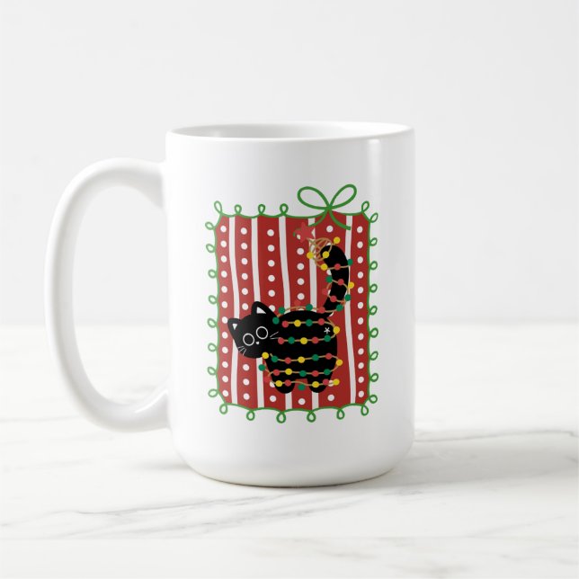 Christmas Cat Tangled in Lights – Cute Funny  Kaffeetasse (Links)
