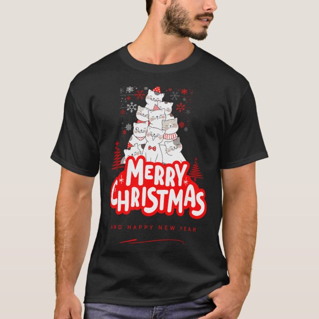 Christmas Cat Tee – Festive Kitty Holiday Art  (Vorderseite)
