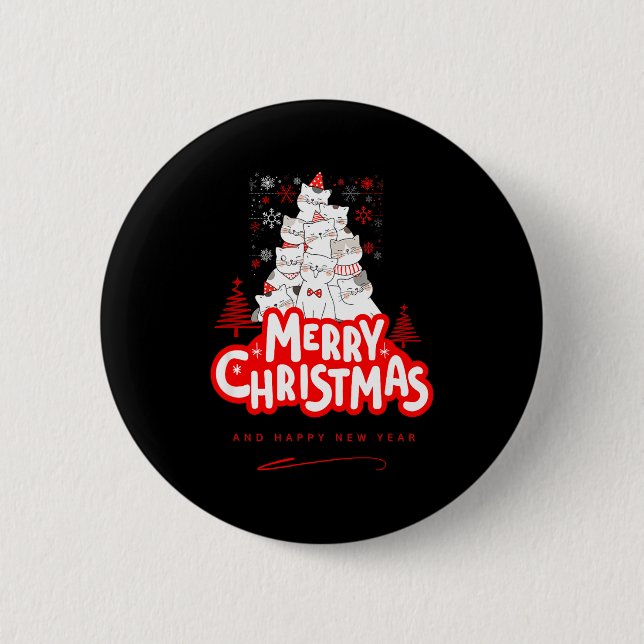 Christmas Cat Tee – Festive Kitty Holiday Art  Button (Vorderseite)