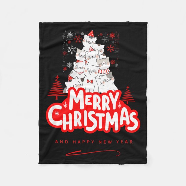 Christmas Cat Tee – Festive Kitty Holiday Art  Fleecedecke (Vorderseite)
