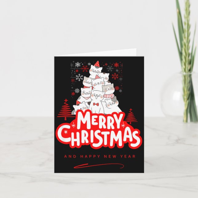 Christmas Cat Tee – Festive Kitty Holiday Art  Karte (Vorderseite)