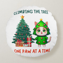 Christmas Cat Tree Funny Whimsical Cartoon Rundes Kissen
