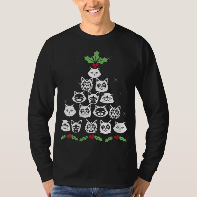 Christmas Cat Tree Funny Xmas Kitty Novelty T-Shirt (Vorderseite)