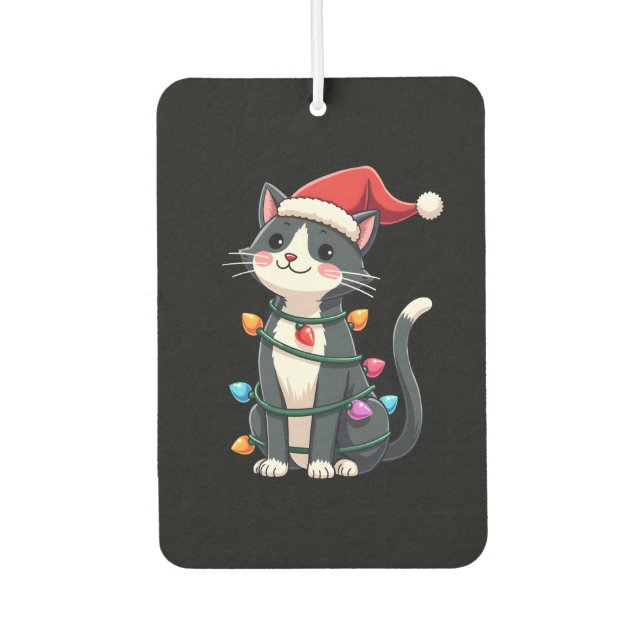 Christmas Cat Tuxedo black cat xmas lights kitty c Autolufterfrischer (Vorderseite)