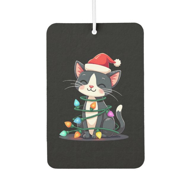 Christmas Cat Tuxedo black cat xmas lights kitty c Autolufterfrischer (Vorderseite)
