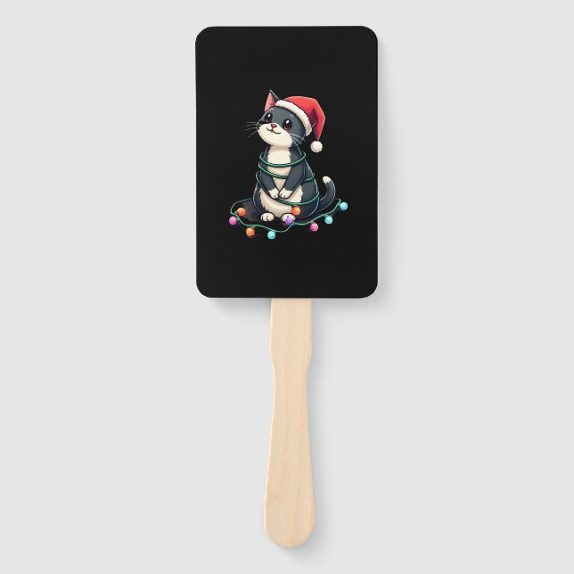 Christmas Cat Tuxedo black cat xmas lights kitty c Fächer (Vorderseite)