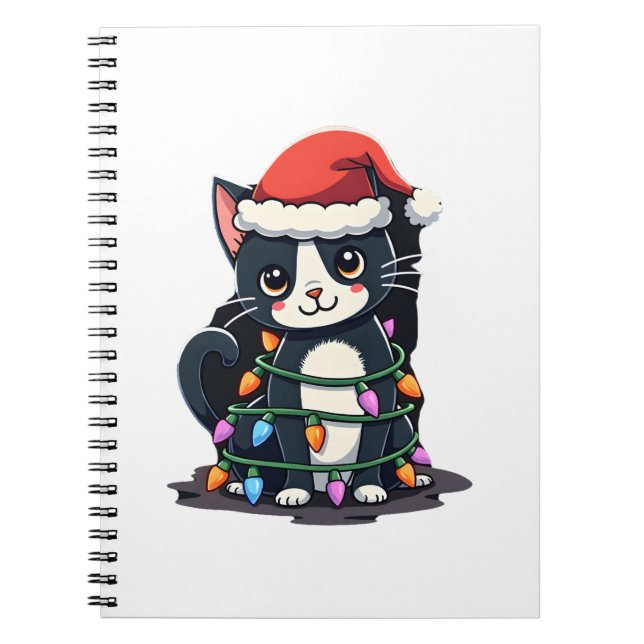 Christmas Cat Tuxedo black cat xmas lights kitty c Notizblock (Vorderseite)