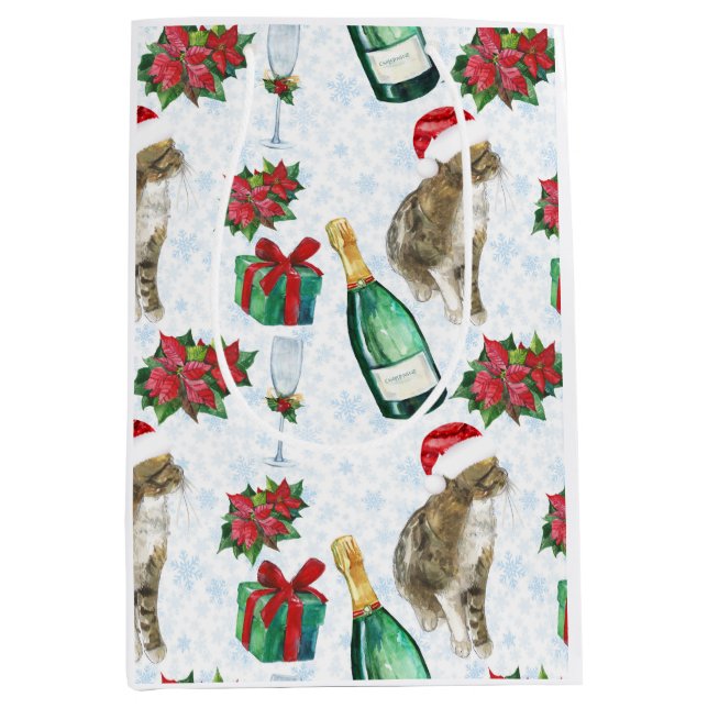 Christmas Cat Winter Celebration Mittlere Geschenktüte (Vorderseite)