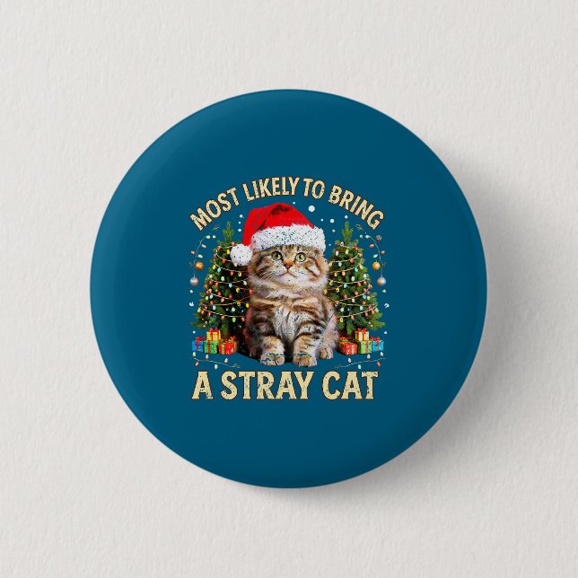 Christmas Cat With Santa Hat Holiday Funny Xmas Pa Button (Vorderseite)