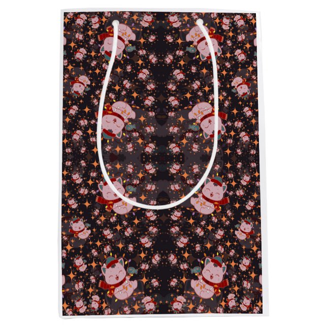 Christmas Cat With Santa Hat Mittlere Geschenktüte (Vorderseite)