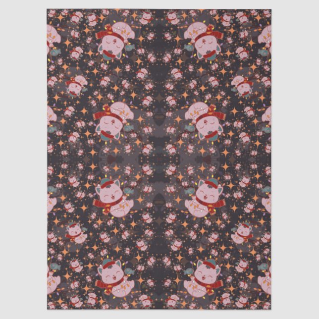 Christmas Cat With Santa Hat Seidenpapier (Vorderseite)