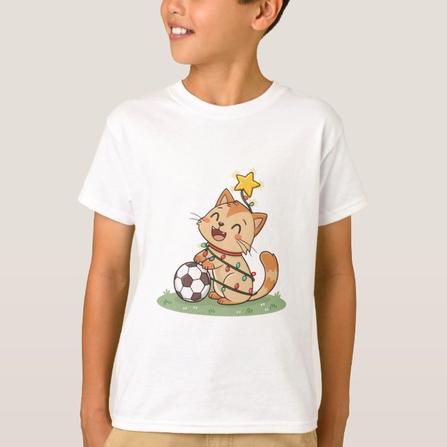 Christmas Cat with Soccer Ball T-Shirt (Vorderseite)