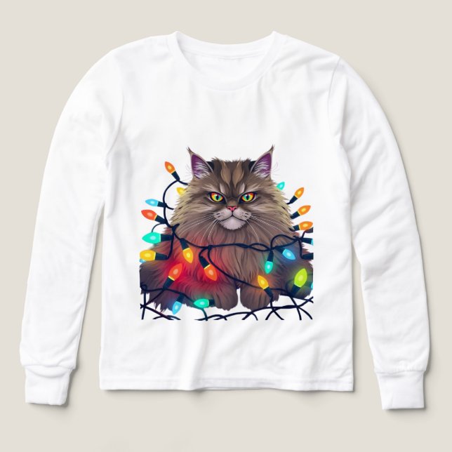 Christmas Cat Wrapped in Colorful Lights (Design Vorderseite)
