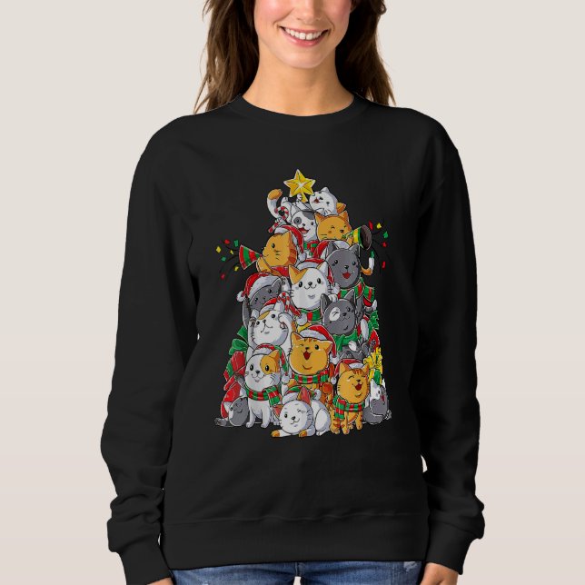 Christmas Cat  Xmas Santa  Cat Christmas Tree Sweatshirt (Vorderseite)