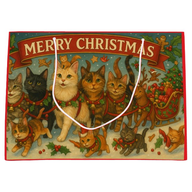 "Christmas Cats" Gift Bag Große Geschenktüte (Vorderseite)