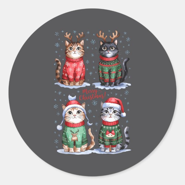 Christmas Cats _ Merry Christmas Cats Graphic  Runder Aufkleber (Vorderseite)