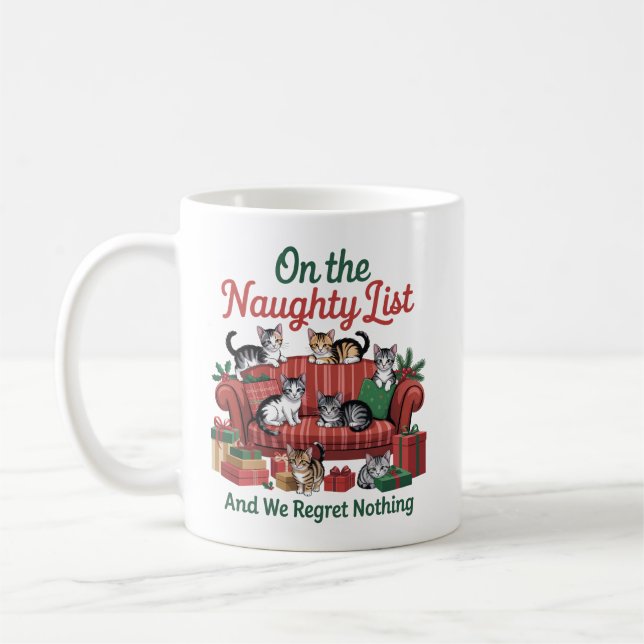 Christmas Cats On The Naughty List 90s Retro Cat Kaffeetasse (Links)