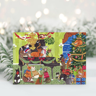 Christmas Cats playing Piano Holiday Card Dankeskarte