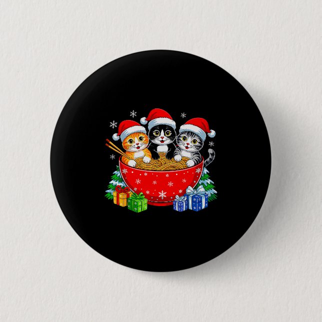 Christmas Cats Ramen Kitten Anime Xmas For Men Wom Button (Vorderseite)