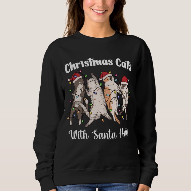 Christmas Cats with Santa Hats Cute Funny Holiday Sweatshirt (Vorderseite)