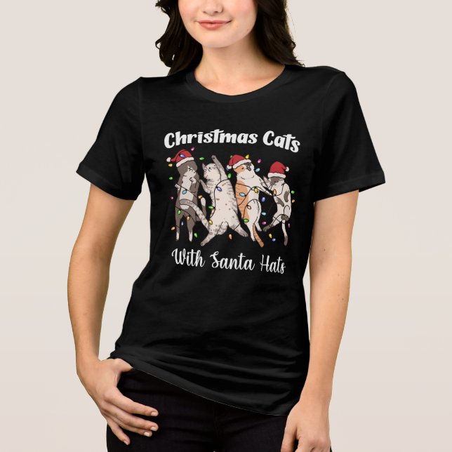 Christmas Cats with Santa Hats Cute Funny Holiday Tri-Blend Shirt (Vorderseite)