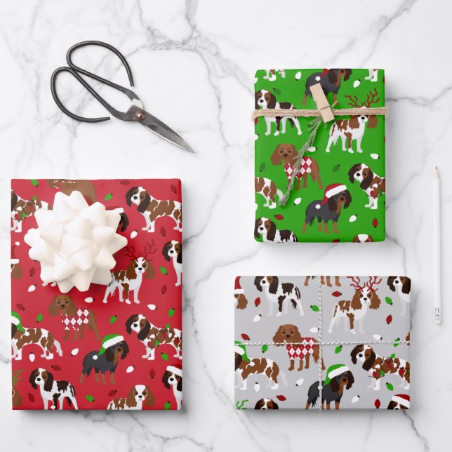 Christmas Cavalier King Charles Spaniel Geschenkpapier Set (Vorderseite)